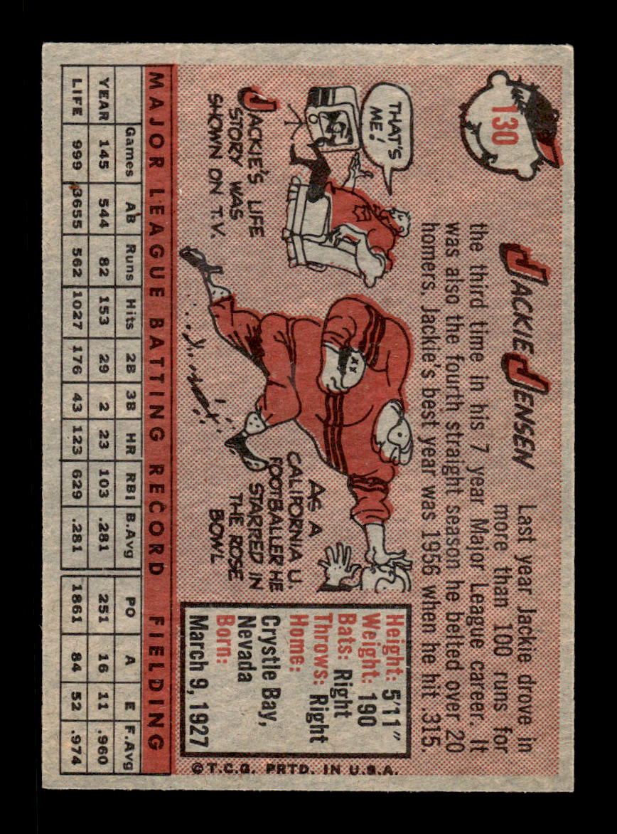1958 Topps #130 Jackie Jensen Boston Red Sox VGEX KC10009651