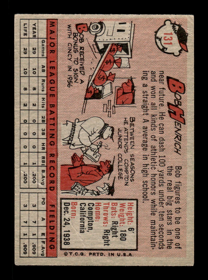 1958 Topps #131 Bob Henrich Cincinnati Redlegs VG KC10009652