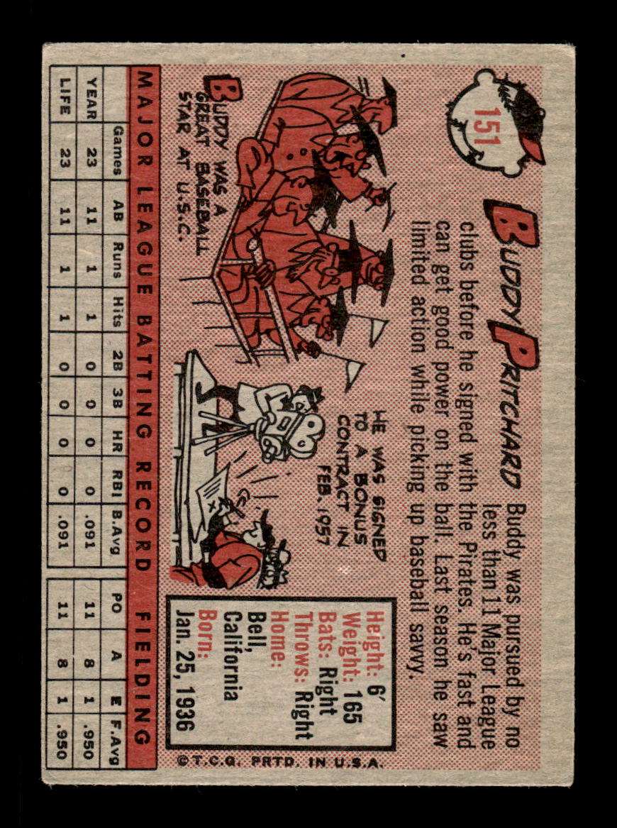 1958 Topps #151 Buddy Pritchard Pittsburgh Pirates EX KC10009670