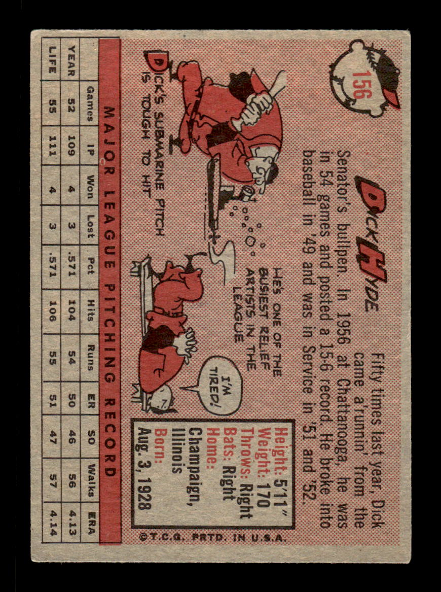 1958 Topps #156 Dick Hyde Washington Senators VGEX KC10009675
