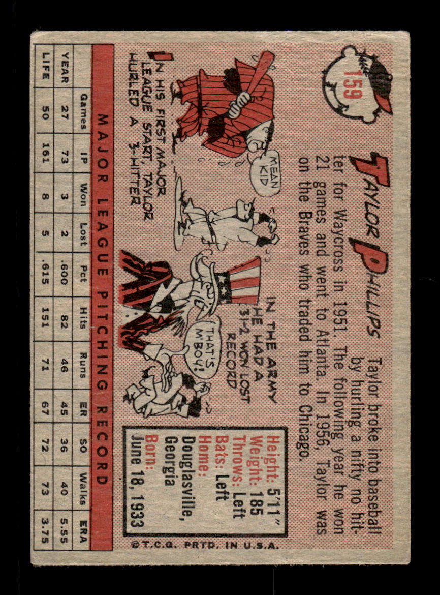 1958 Topps #159 Taylor Phillips Chicago Cubs EX KC10009678