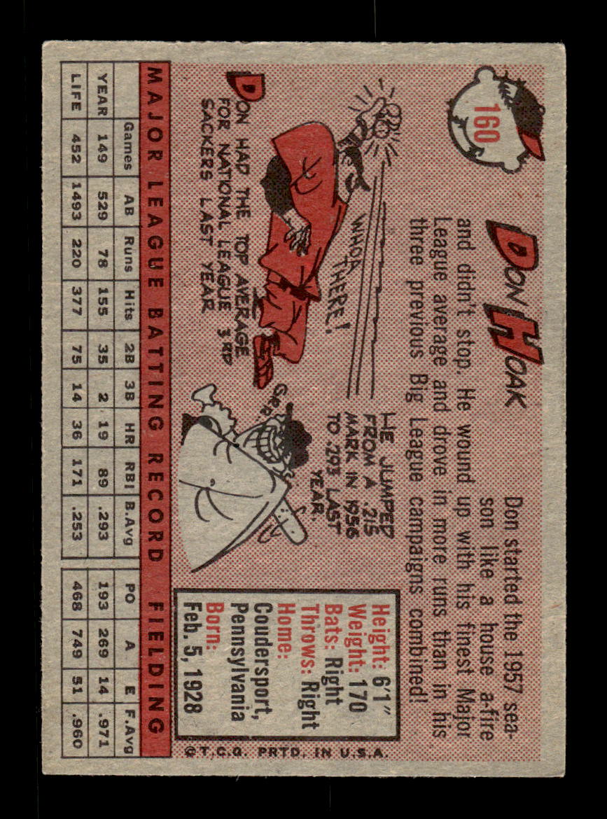 1958 Topps #160 Don Hoak Cincinnati Redlegs VGEX KC10009679
