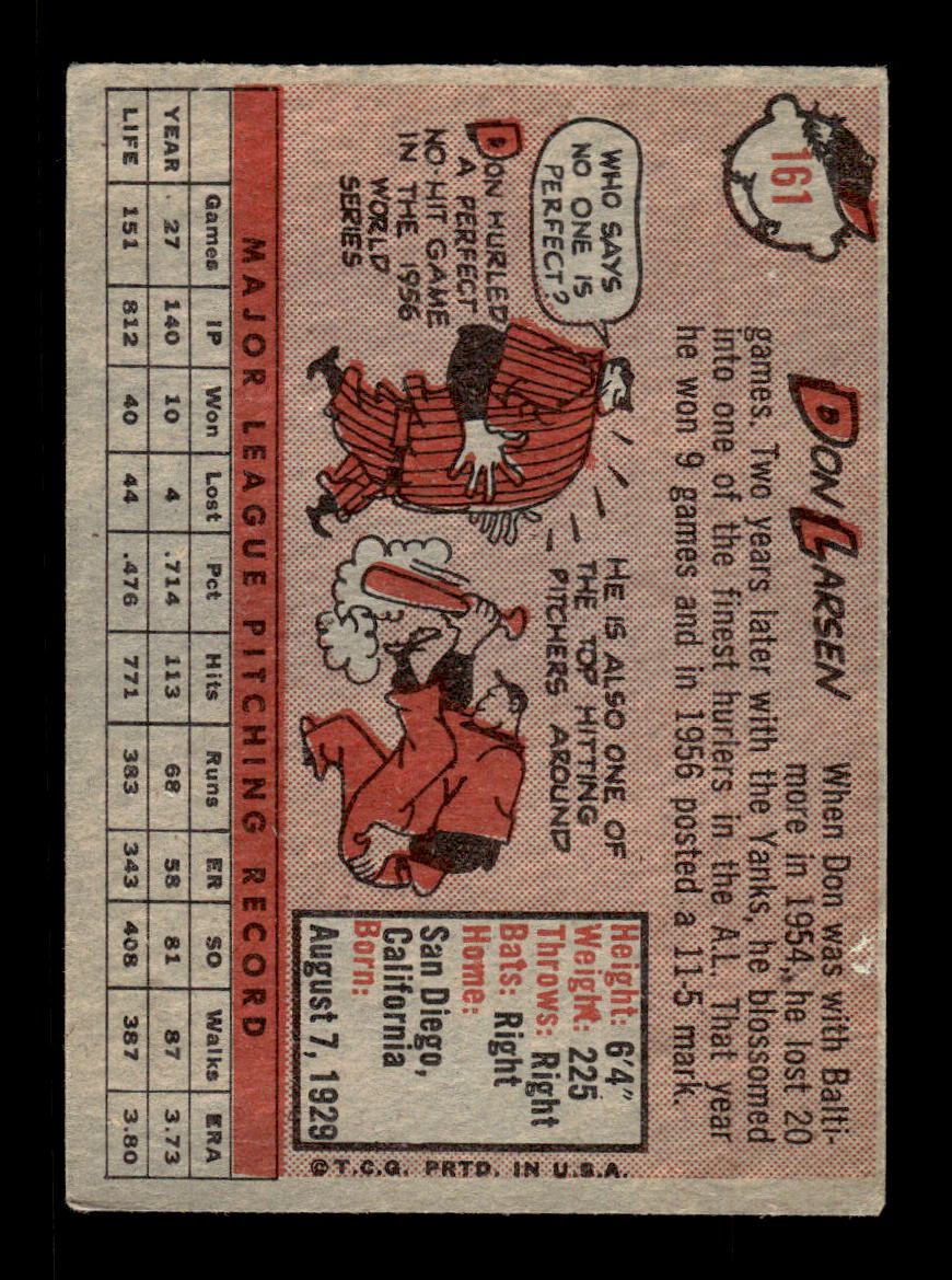 1958 Topps #161 Don Larsen New York Yankees EX KC10009680