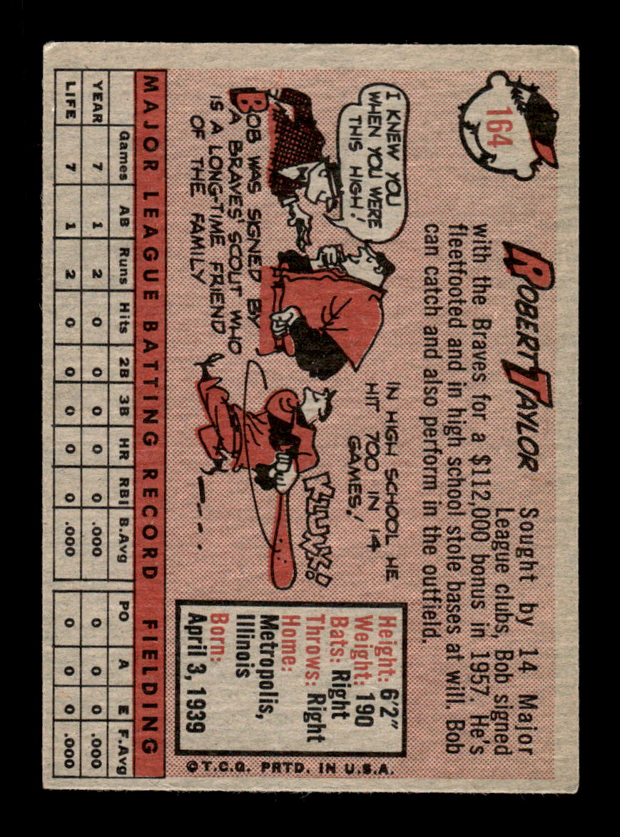 1958 Topps #164 Bob Taylor Milwaukee Braves EX KC10009683