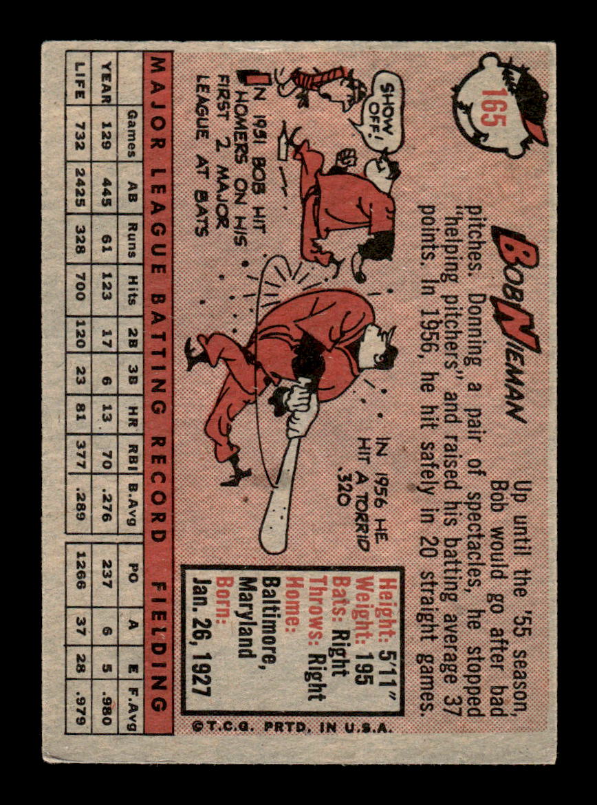 1958 Topps #165 Bob Nieman Baltimore Orioles VGEX KC10009684