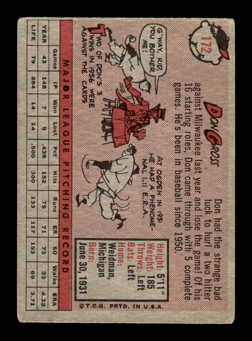1958 Topps #172 Don Gross Pittsburgh Pirates VG KC10009691