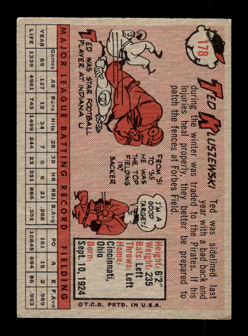 1958 Topps #178 Ted Kluszewski Pittsburgh Pirates EX KC10009697