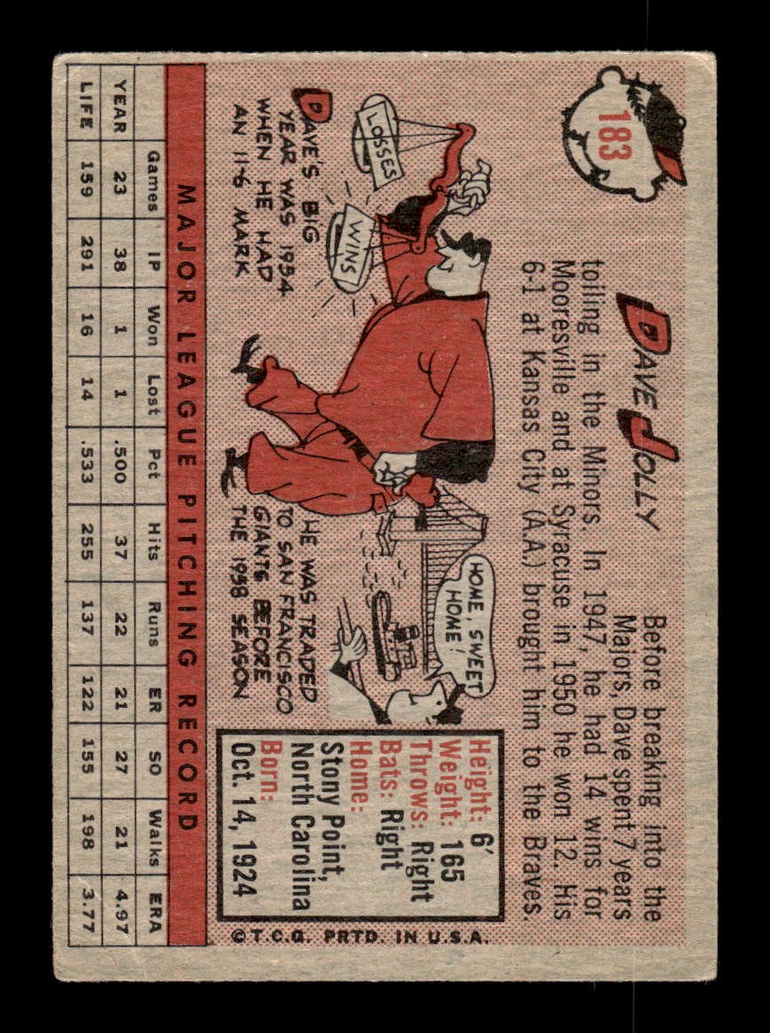 1958 Topps #183 Dave Jolly San Francisco Giants VGEX KC10009702