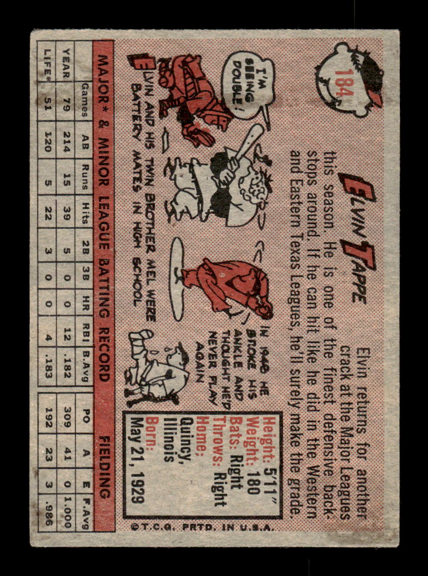 1958 Topps #184 Elvin Tappe Chicago Cubs VGEX KC10009703