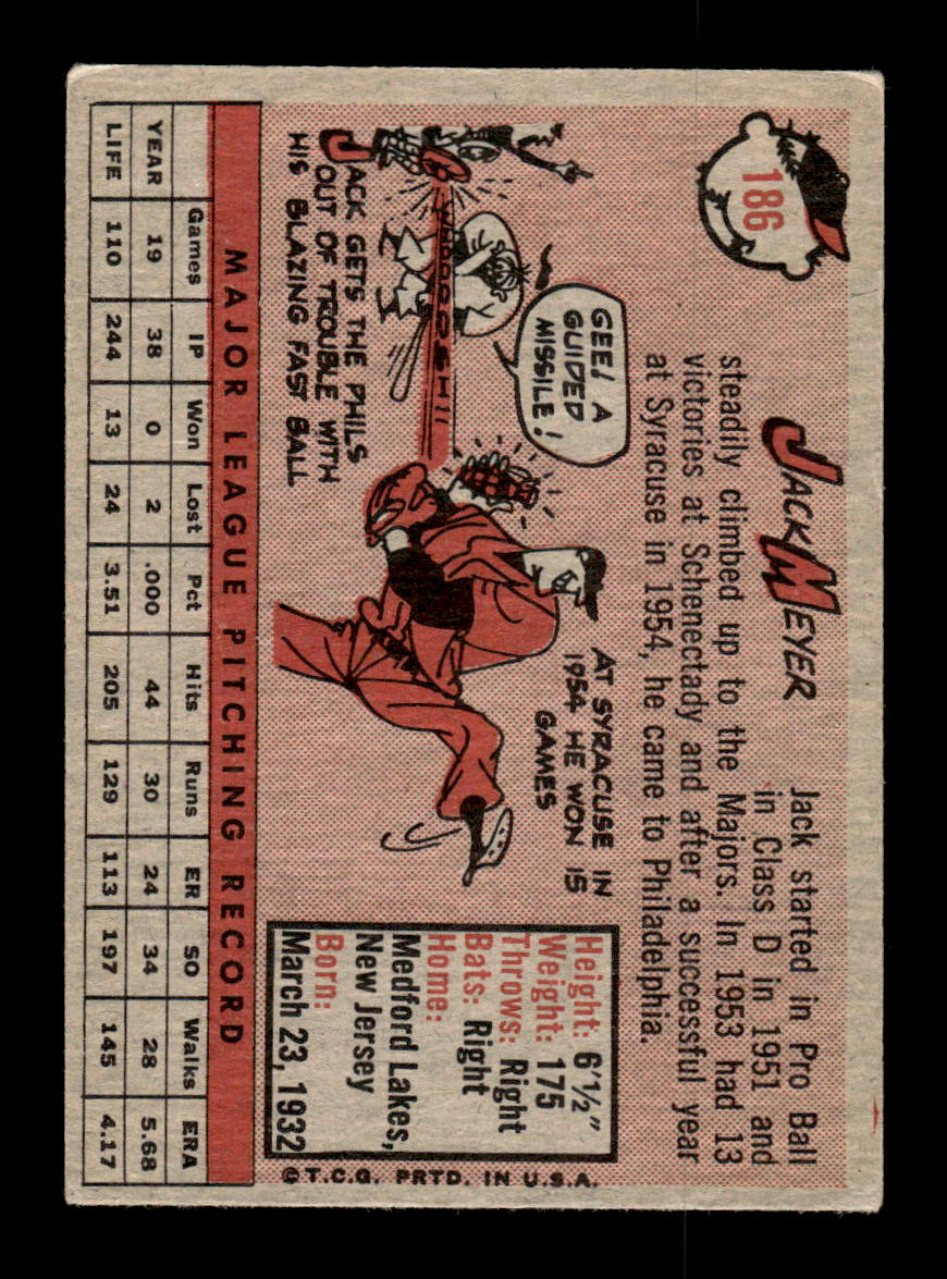 1958 Topps #186 Jack Meyer Philadelphia Phillies VGEX KC10009705