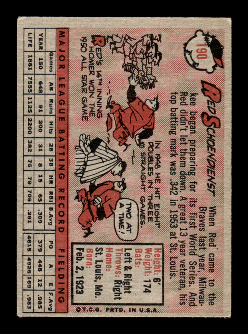1958 Topps #190 Red Schoendienst Milwaukee Braves VGEX KC10009708