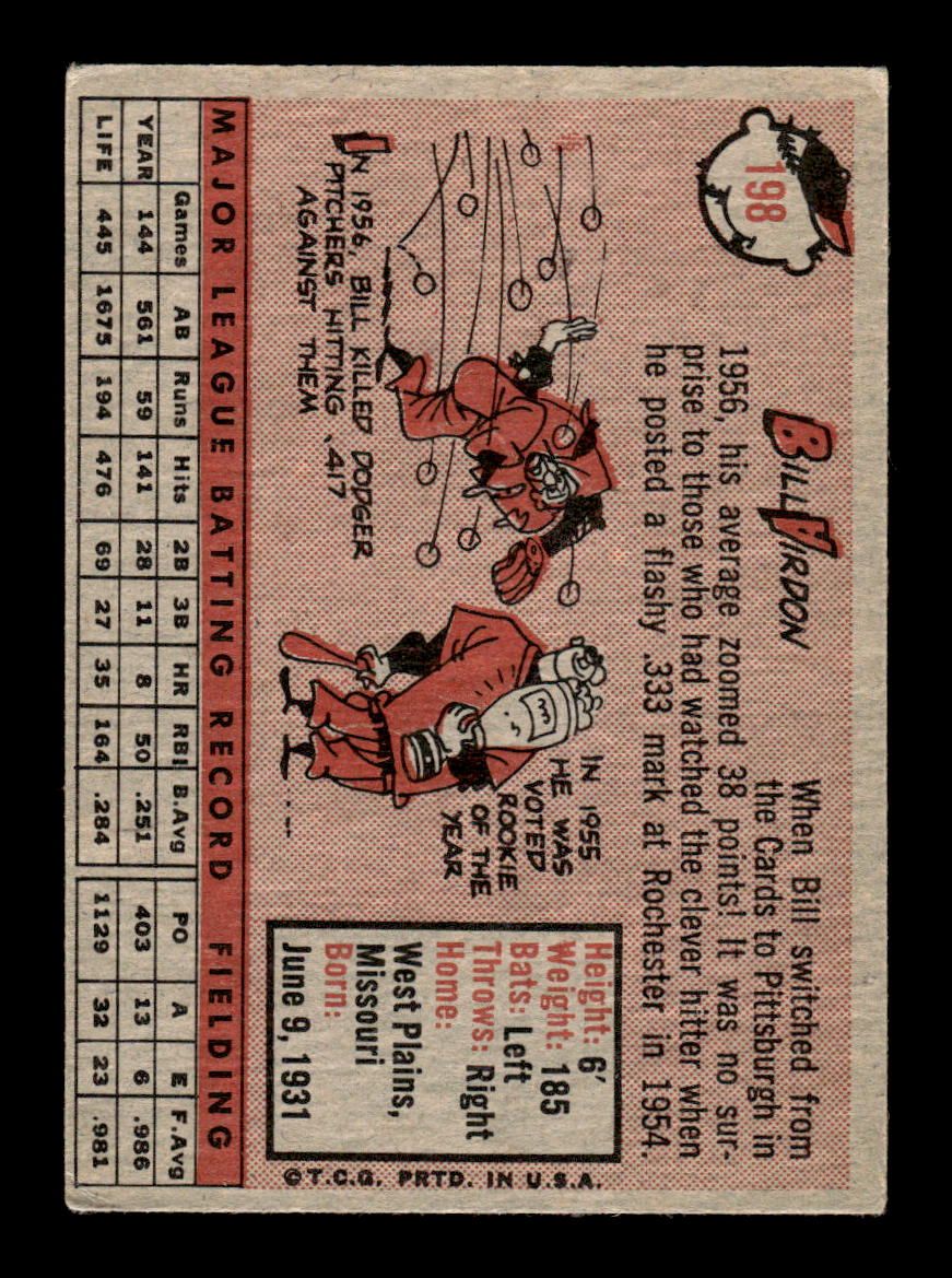 1958 Topps #198 Bill Virdon Pittsburgh Pirates EX KC10009716