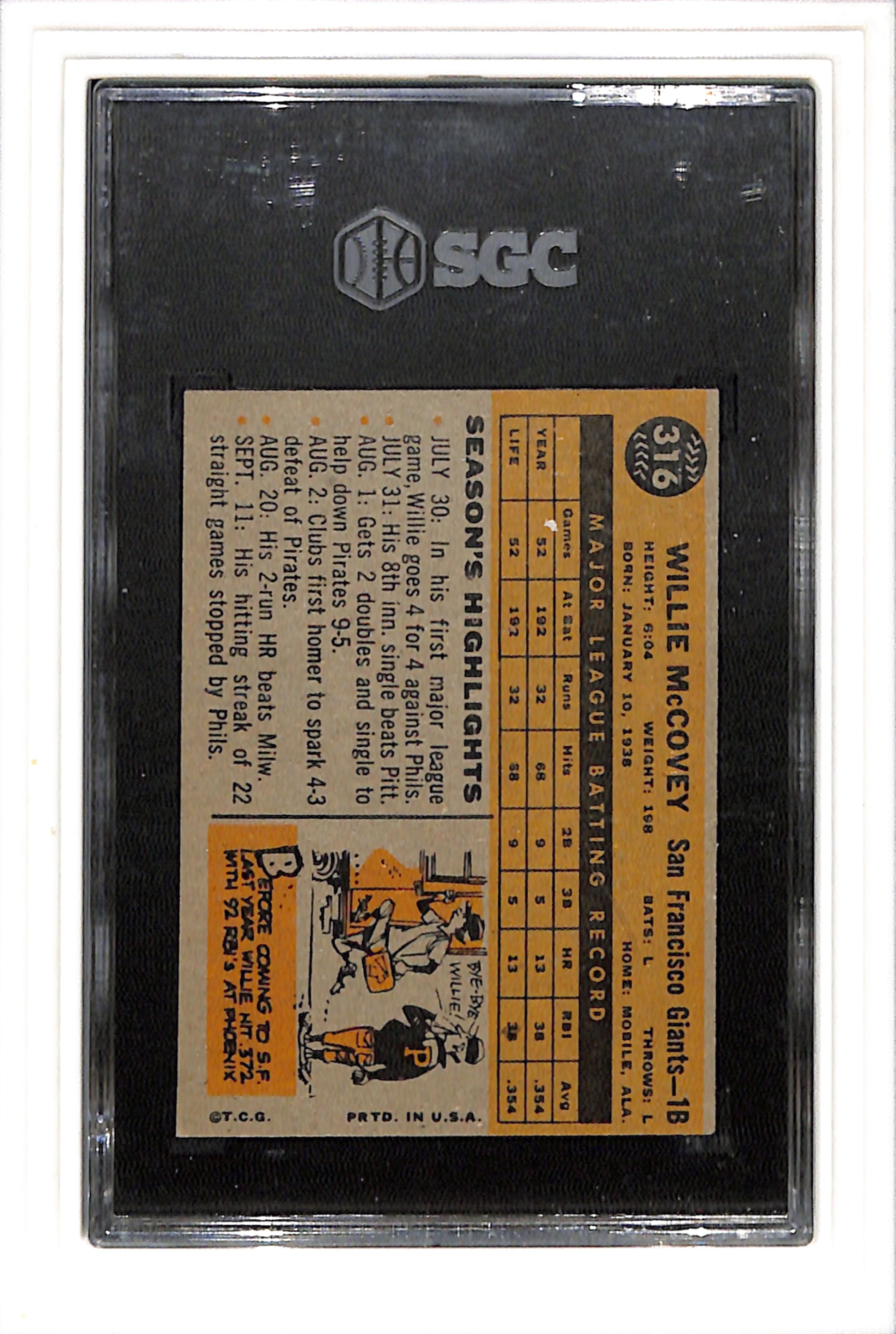 1960 Topps #316 Willie Mccovey SGC 6 SN 7463933
