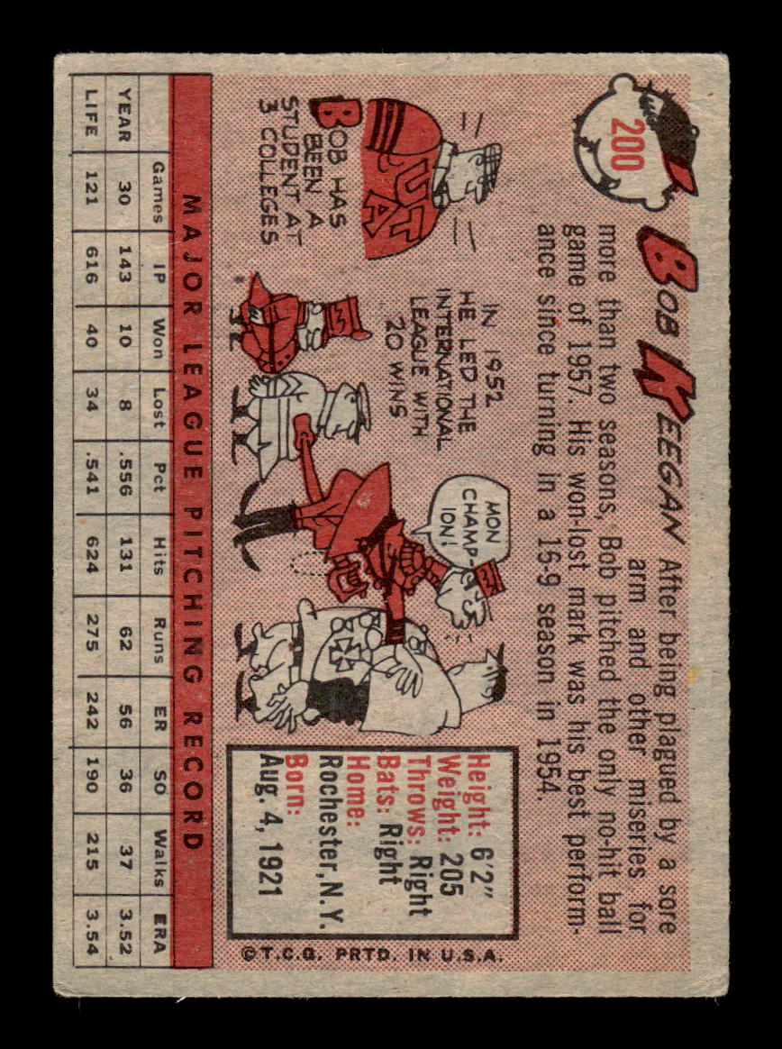 1958 Topps #200 Bob Keegan Chicago White Sox VGEX HOF10009745