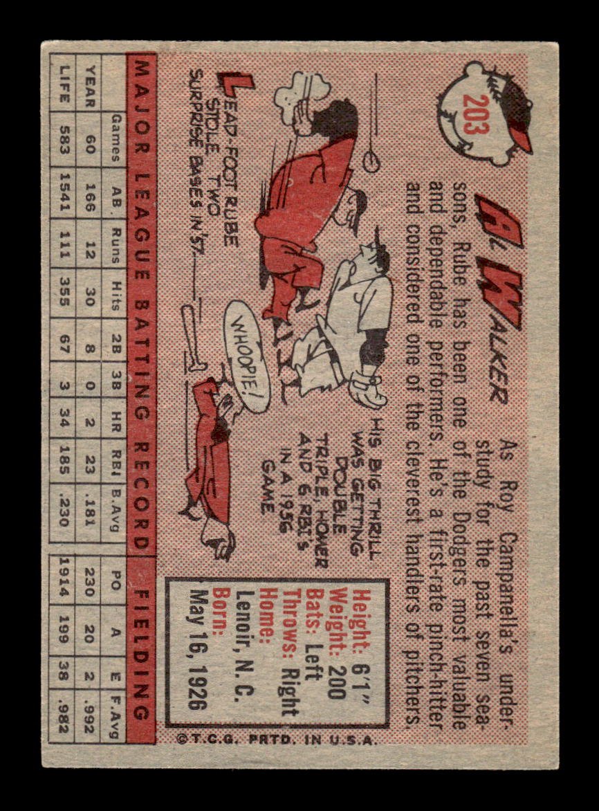 1958 Topps #203 Al Walker Los Angeles Dodgers EX HOF10009748