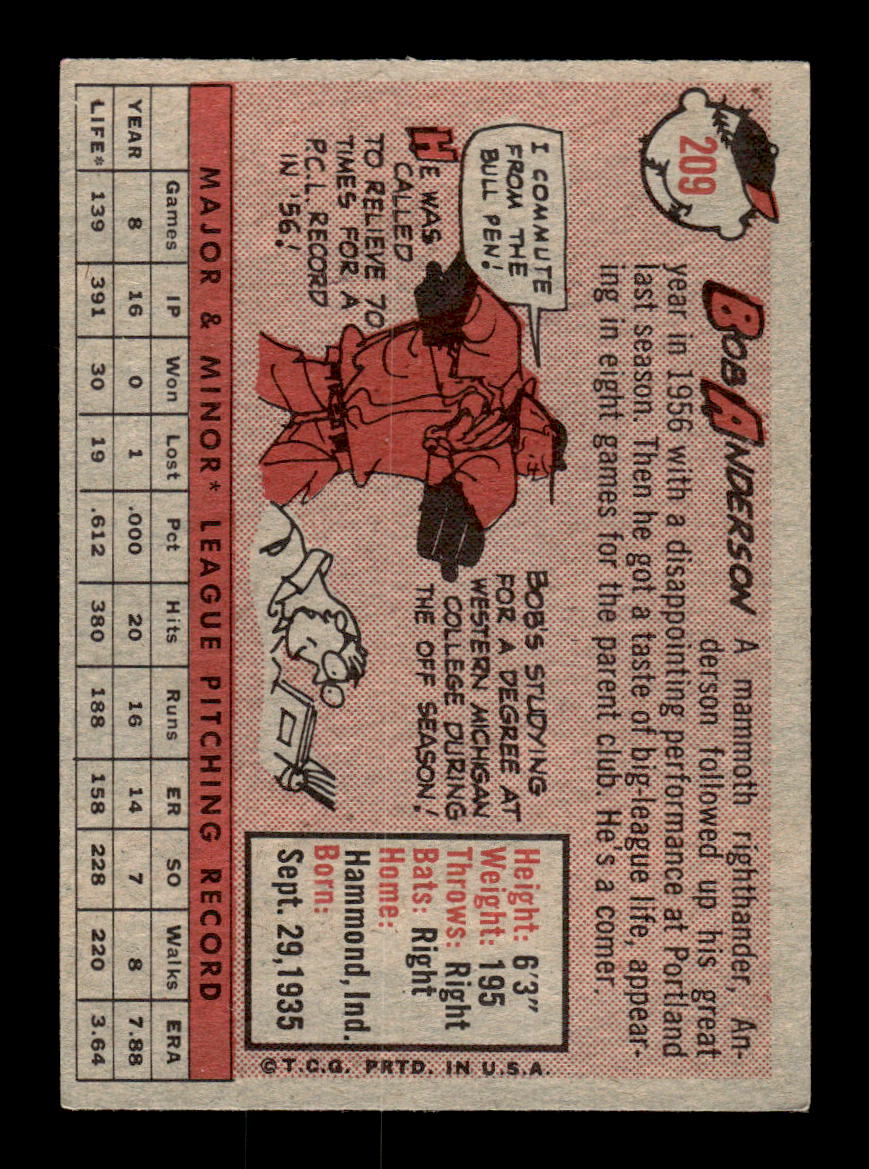 1958 Topps #209 Bob Anderson Chicago Cubs EXMT HOF10009754