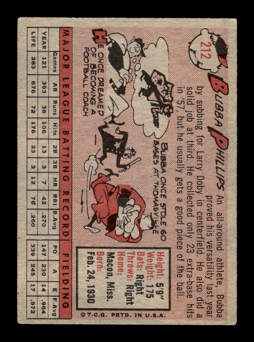 1958 Topps #212 Bubba Phillips Chicago White Sox VGEX HOF10009757