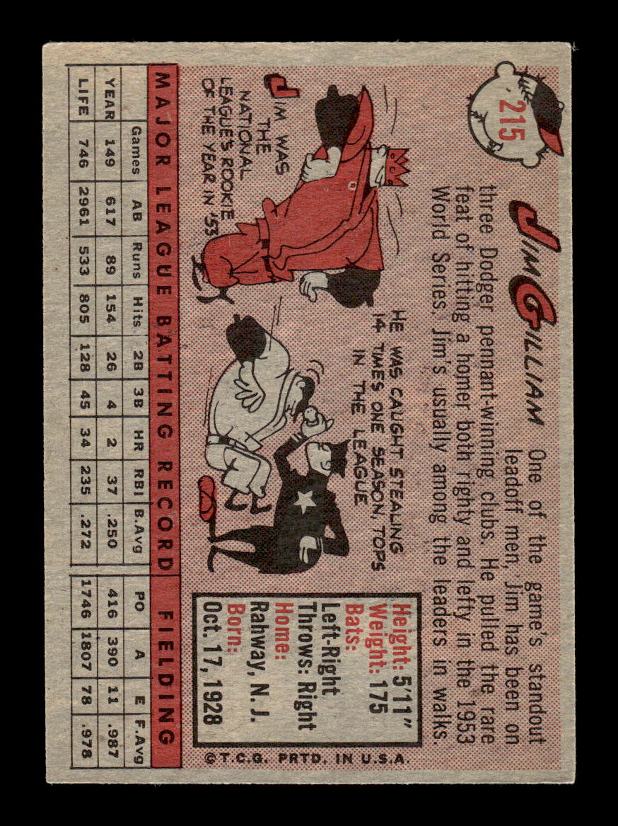 1958 Topps #215 Jim Gilliam Los Angeles Dodgers EX HOF10009760