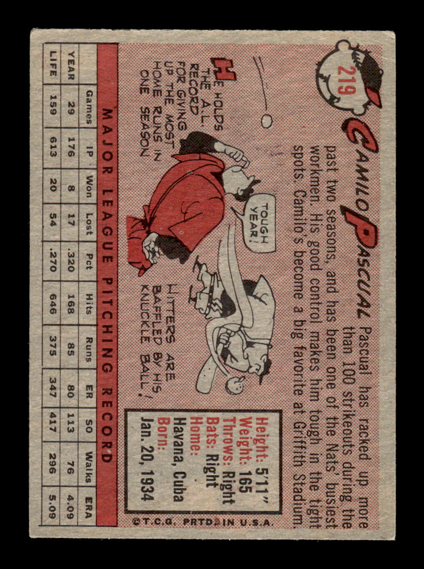 1958 Topps #219 Camilo Pascual Washington Senators EX HOF10009764