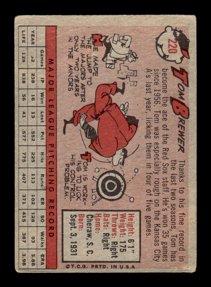 1958 Topps #220 Tom Brewer Boston Red Sox VGEX HOF10009765