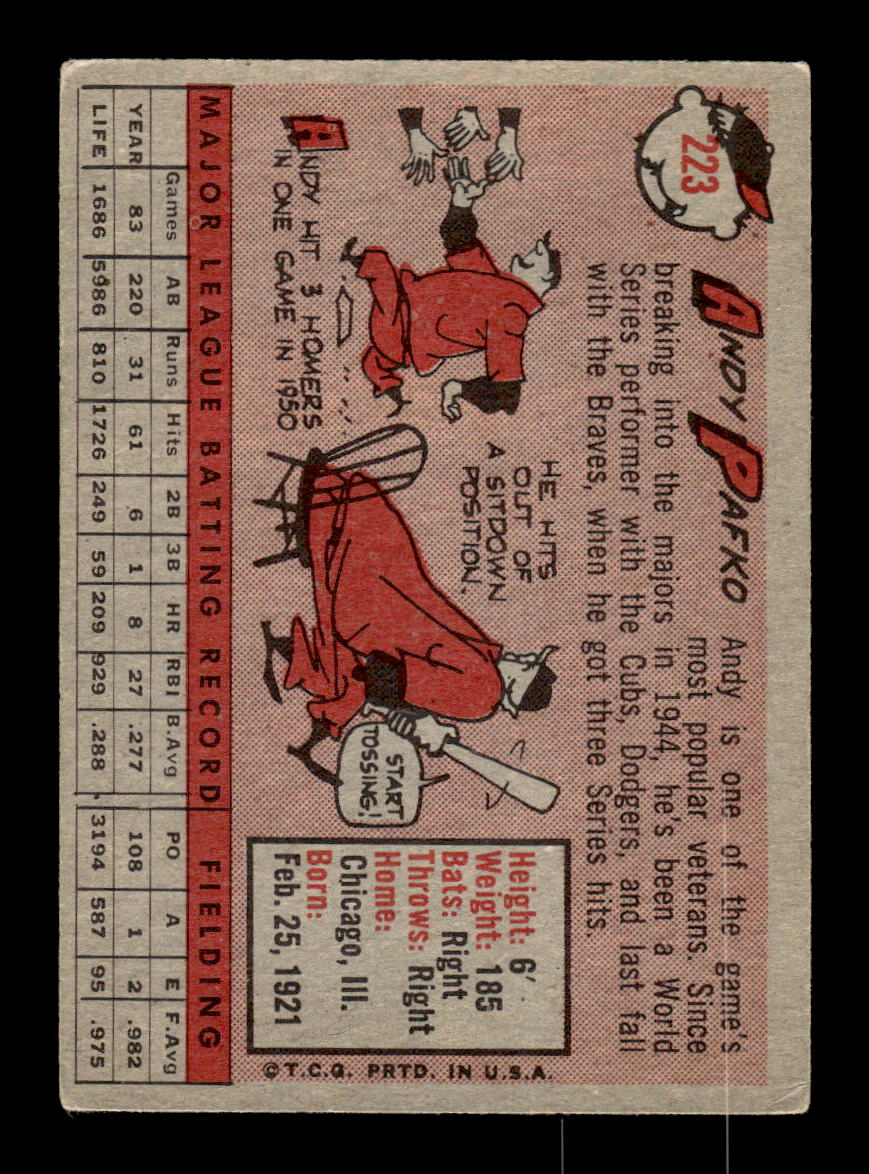 1958 Topps #223 Andy Pafko Milwaukee Braves VGEX HOF10009768