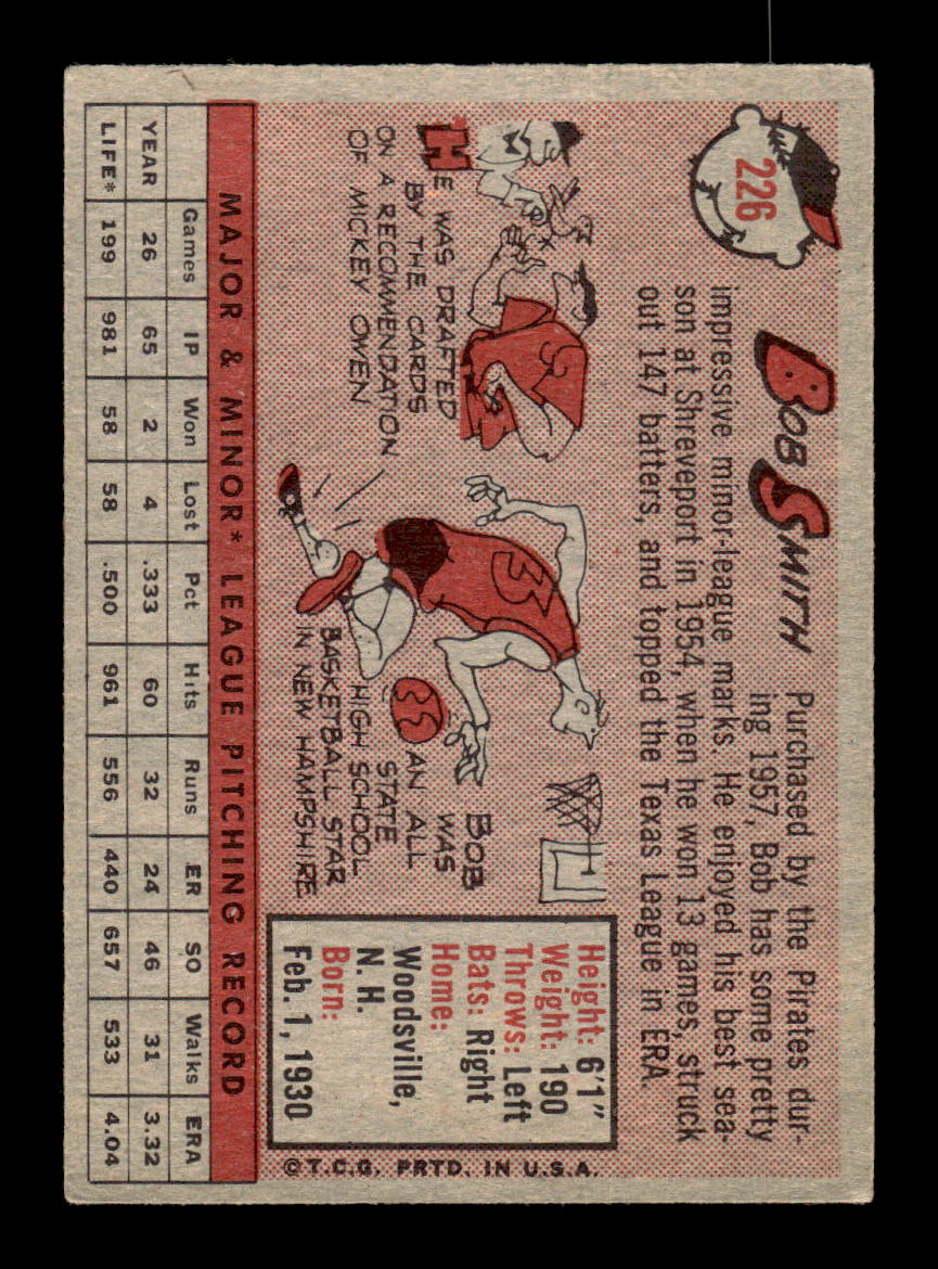 1958 Topps #226 Bob Smith Pittsburgh Pirates VGEX HOF10009771