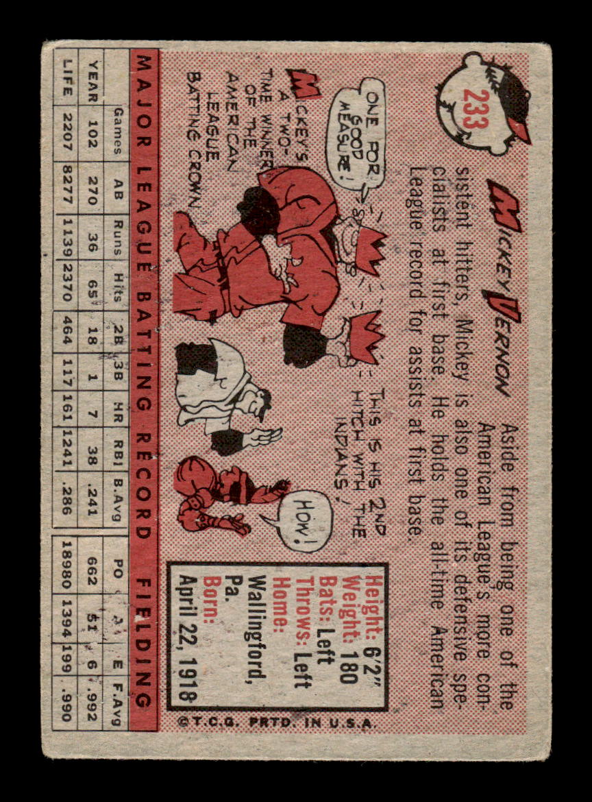 1958 Topps #233 Mickey Vernon Cleveland Indians VGEX HOF10009778