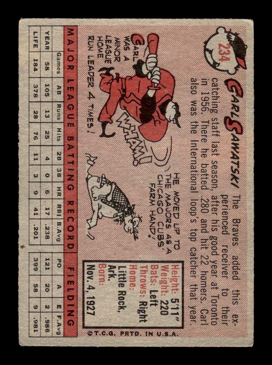 1958 Topps #234 Carl Sawatski Milwaukee Braves VGEX HOF10009779