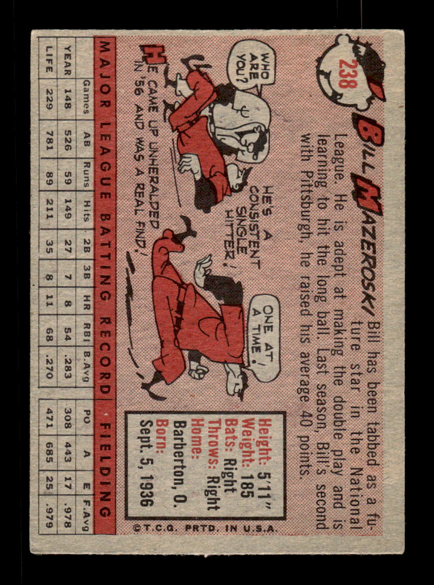 1958 Topps #238 Bill Mazeroski Pittsburgh Pirates VGEX HOF10009783