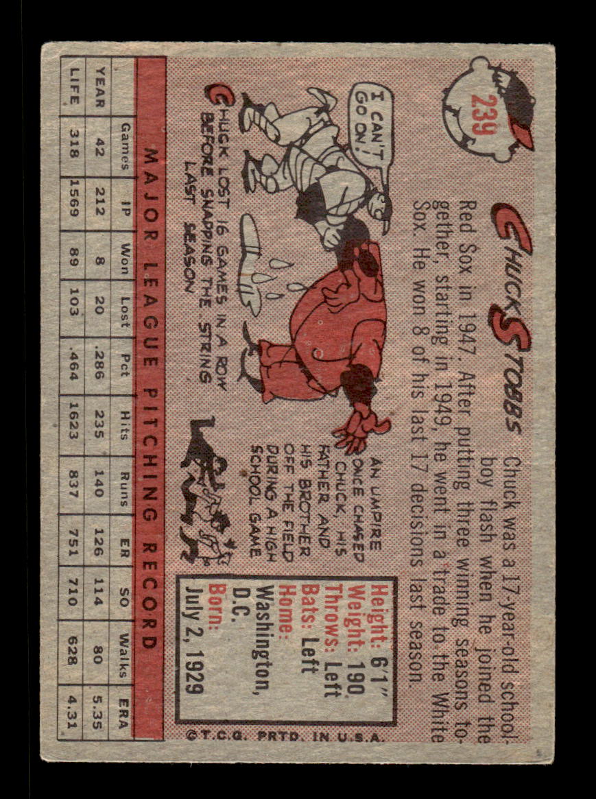 1958 Topps #239 Chuck Stobbs Washington Senators VGEX HOF10009784