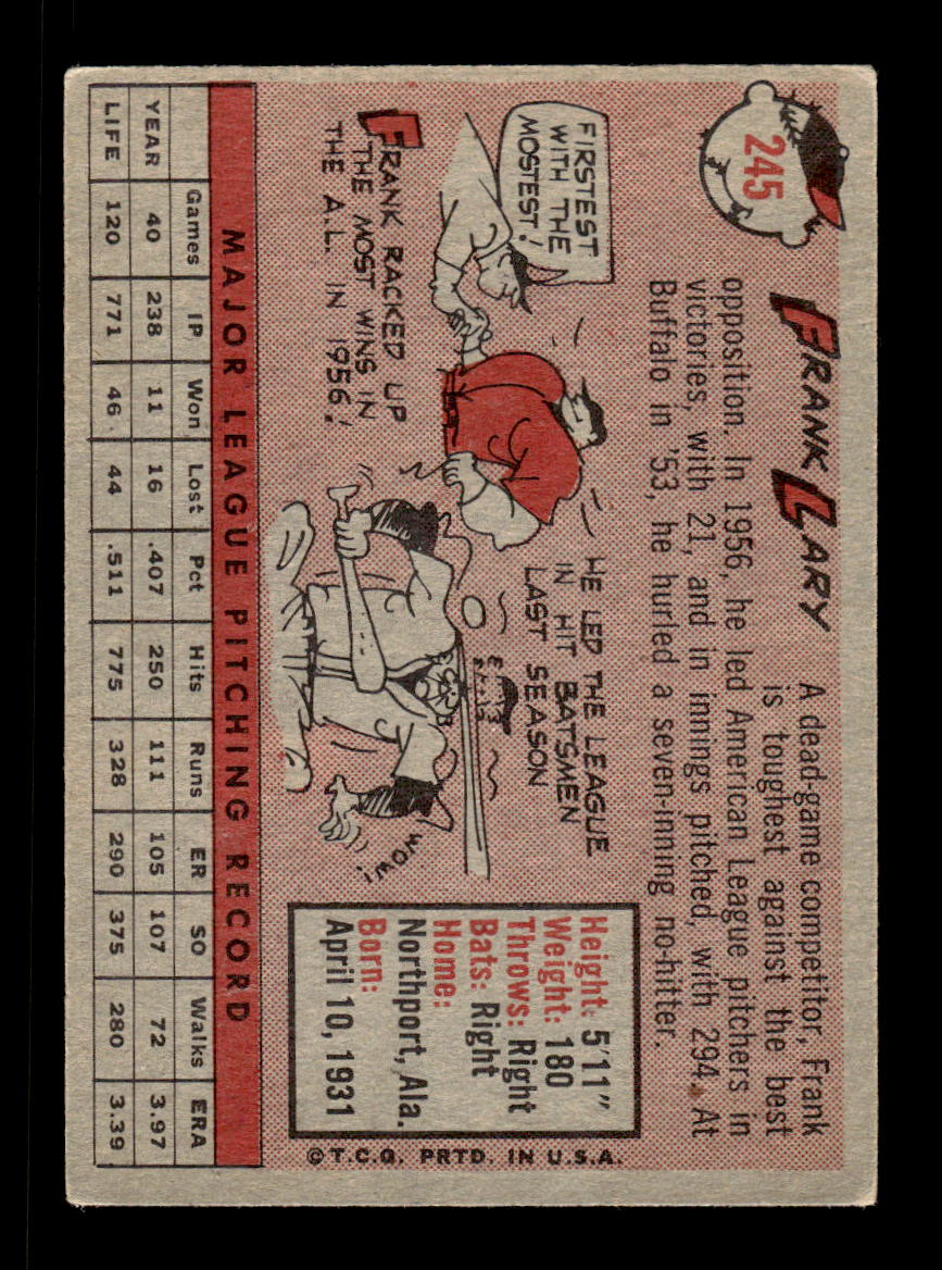 1958 Topps #245 Frank Lary Detroit Tigers VGEX HOF10009790