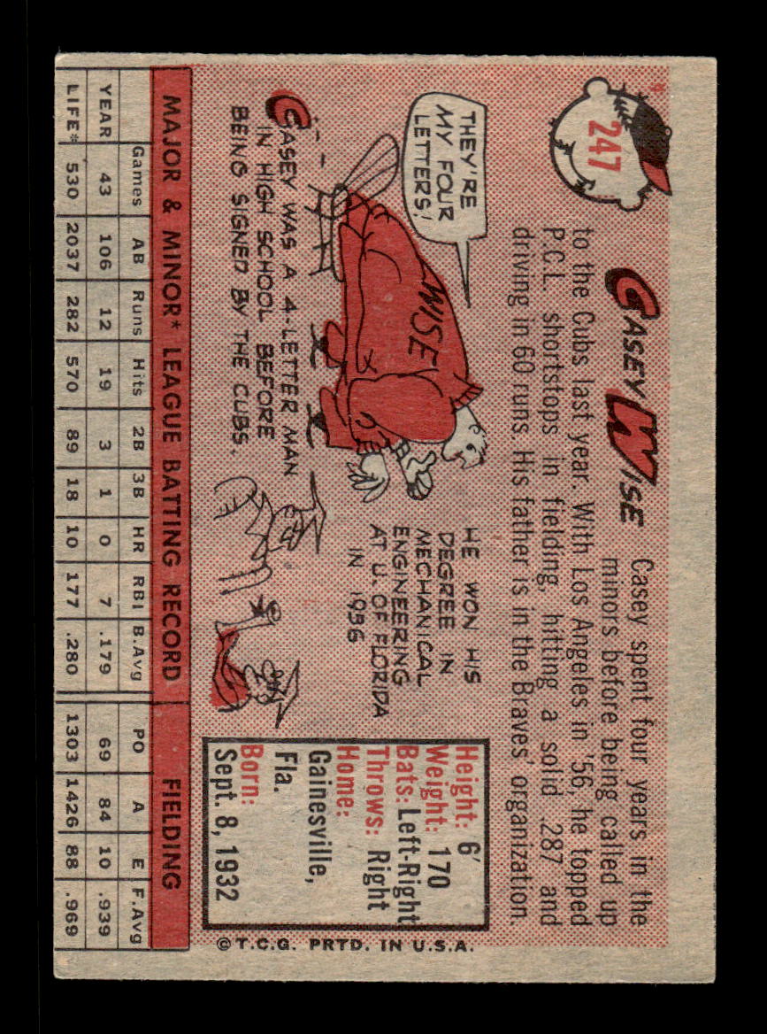1958 Topps #247 Casey Wise Milwaukee Braves VGEX HOF10009792