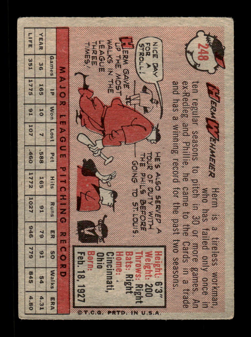1958 Topps #248 Herm Wehmeier St. Louis Cardinals VGEX HOF10009793