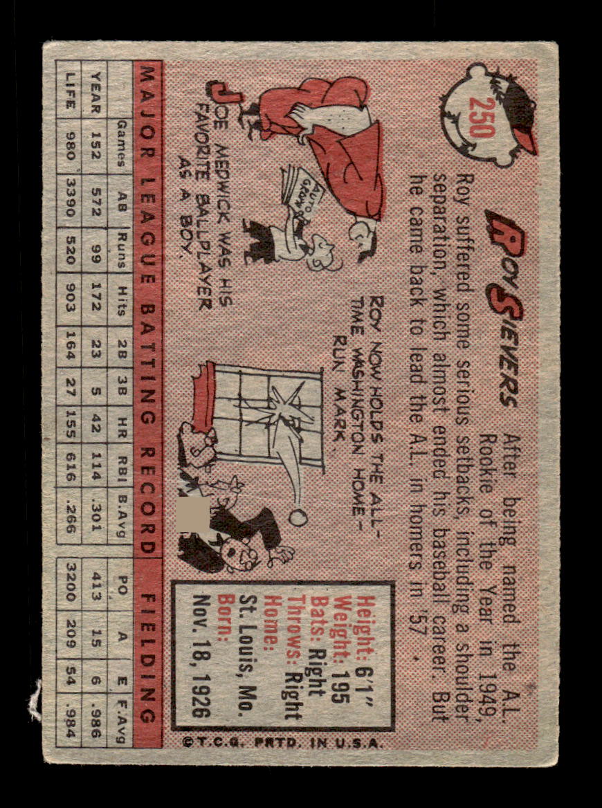 1958 Topps #250 Roy Sievers Washington Senators VGEX HOF10009795
