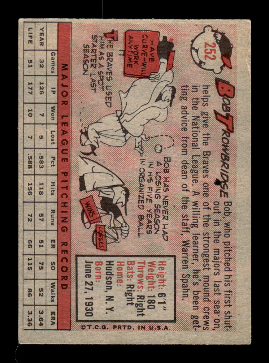 1958 Topps #252 Bob Trowbridge Milwaukee Braves EX HOF10009797