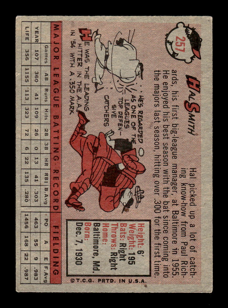1958 Topps #257 Hal Smith Kansas City Athletics VGEX HOF10009801