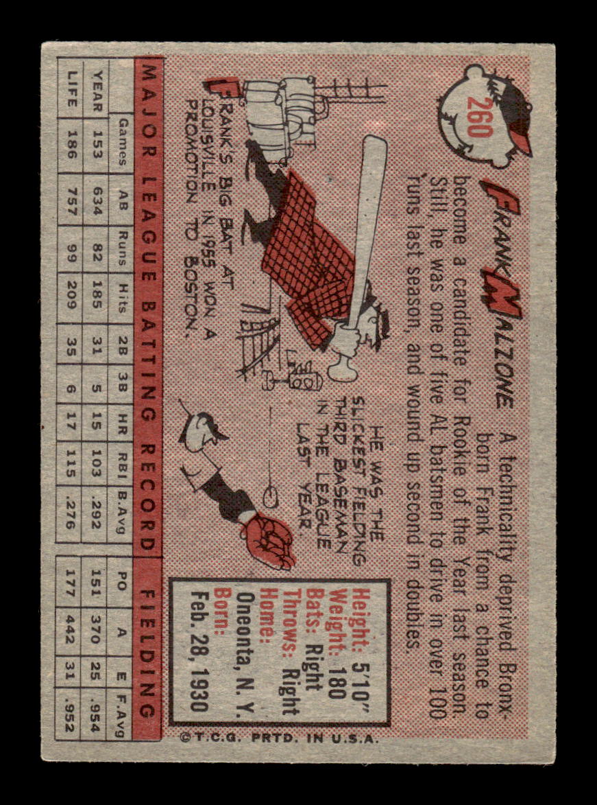 1958 Topps #260 Frank Malzone Boston Red Sox VGEX HOF10009804