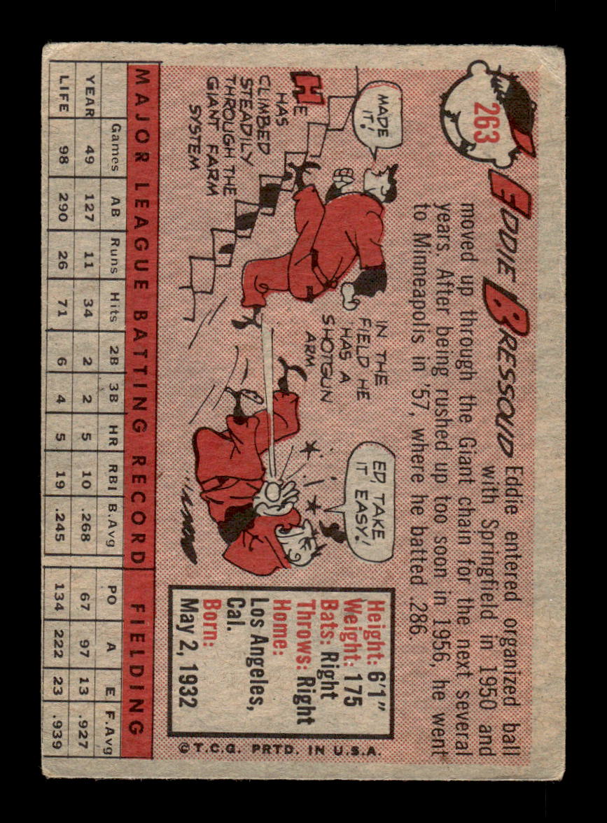 1958 Topps #263 Eddie Bressoud San Francisco Giants VGEX HOF10009806
