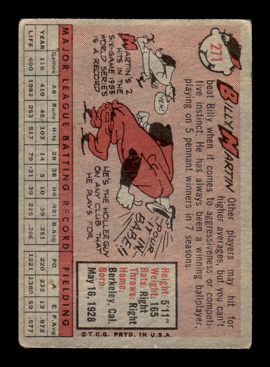 1958 Topps #271 Billy Martin Detroit Tigers VG HOF10009814