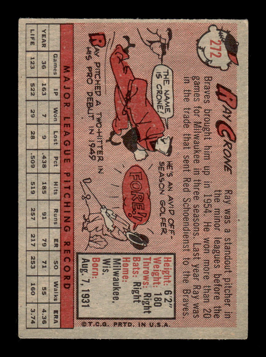 1958 Topps #272 Ray Crone San Francisco Giants VGEX HOF10009815