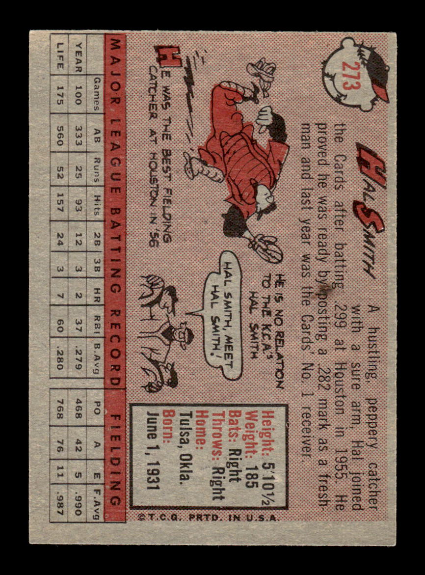 1958 Topps #273 Hal Smith St. Louis Cardinals VGEX HOF10009816