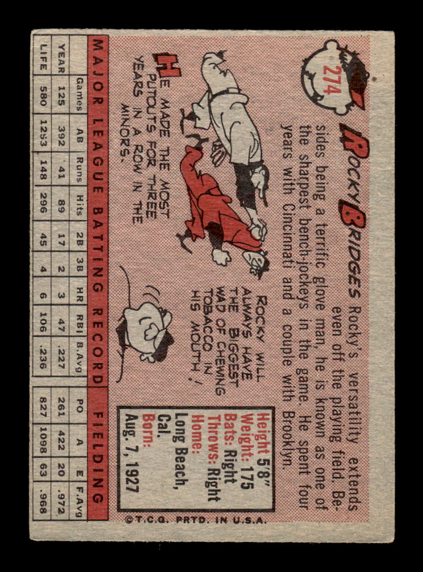 1958 Topps #274 Rocky Bridges Washington Senators VGEX HOF10009817