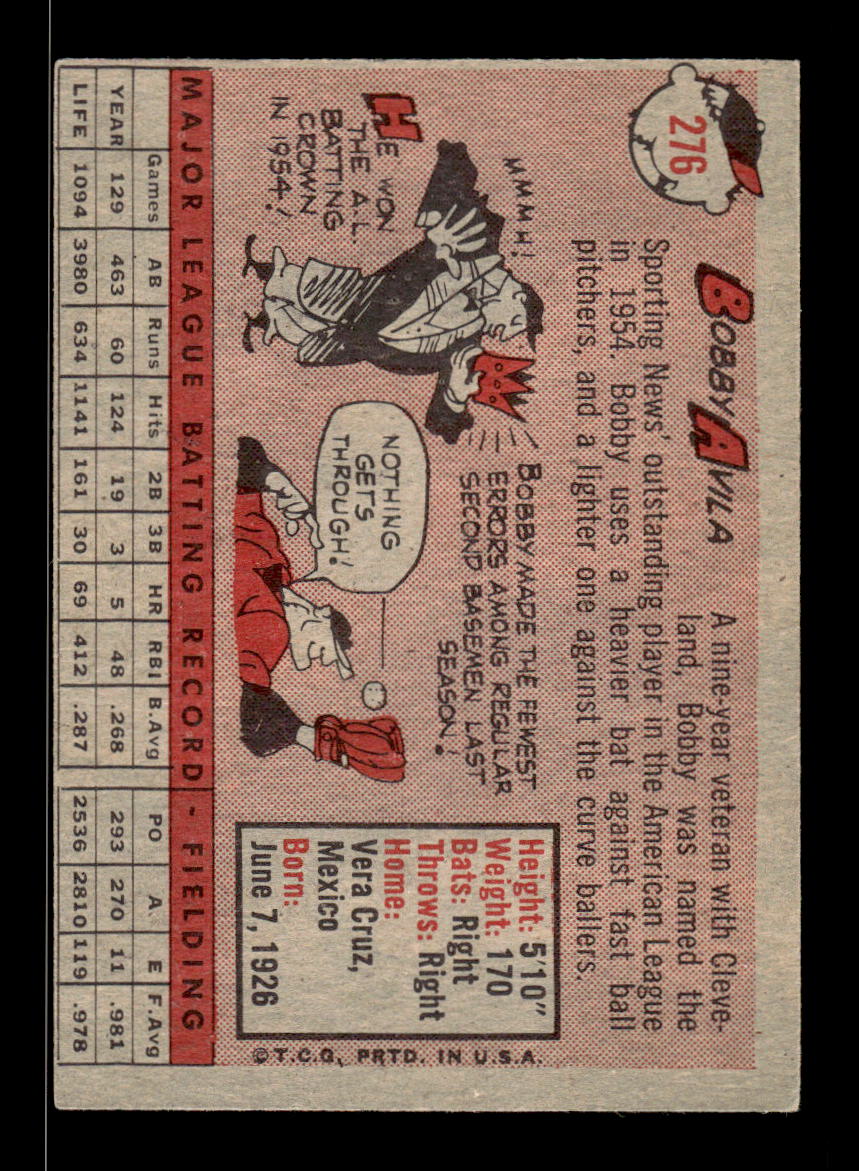 1958 Topps #276 Bobby Avila Cleveland Indians VGEX HOF10009819
