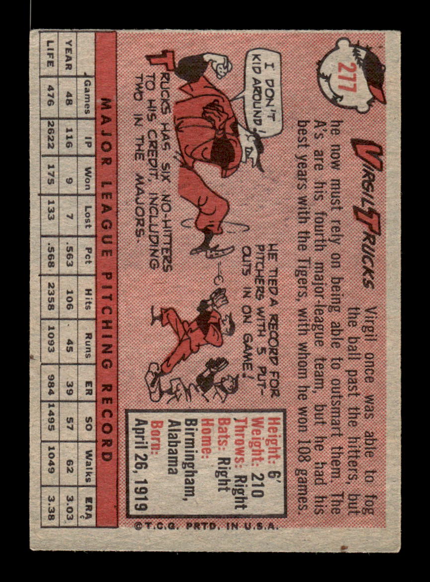 1958 Topps #277 Virgil Trucks Kansas City Athletics VGEX HOF10009820