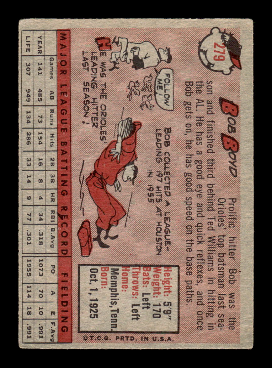 1958 Topps #279 Bob Boyd Baltimore Orioles VGEX HOF10009822