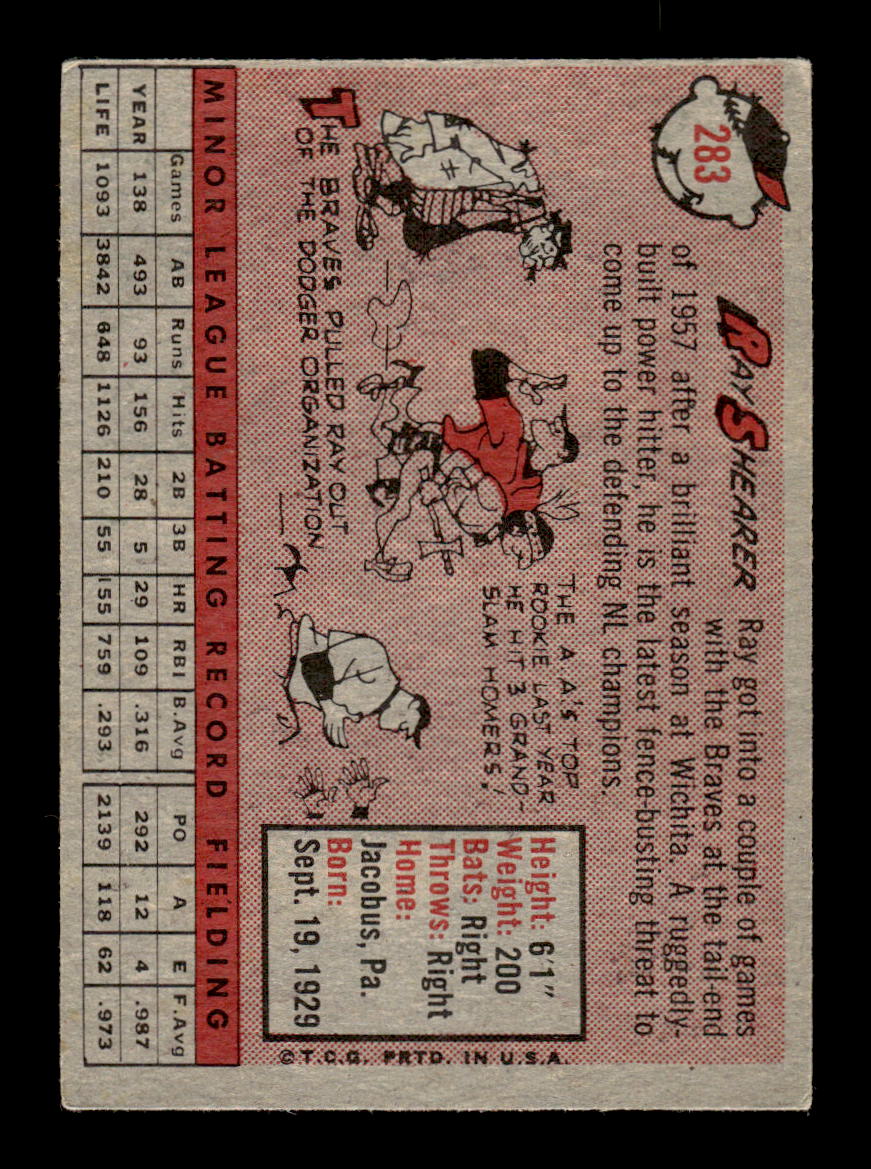 1958 Topps #283 Ray Shearer Milwaukee Braves VGEX HOF10009826