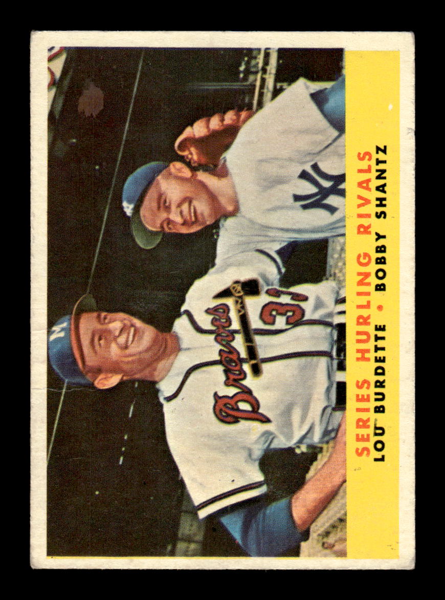 1958 Topps #289 Series Hurling Rivals Burdette Shantz VG HOF10009832