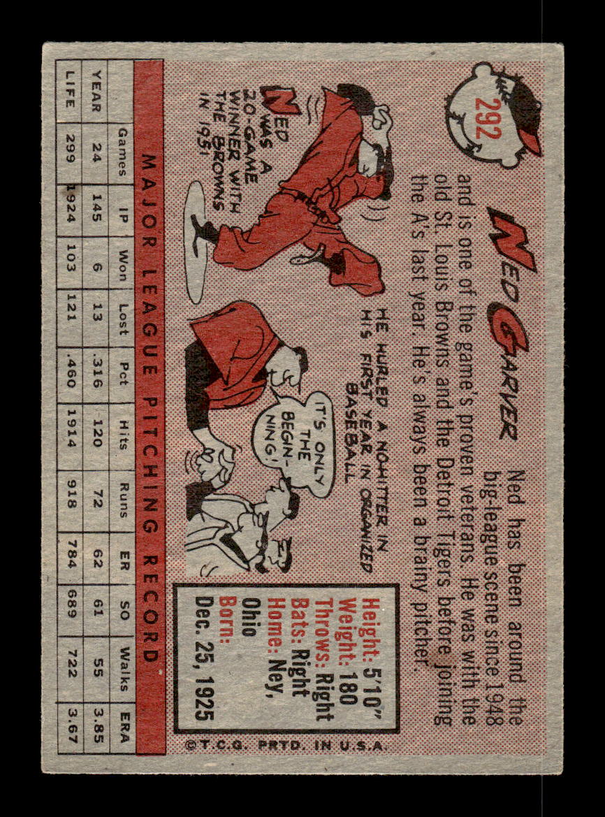 1958 Topps #292 Ned Garver Kansas City Athletics VGEX HOF10009835