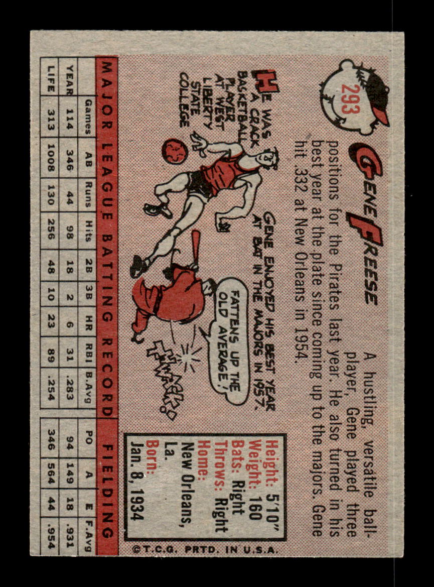 1958 Topps #293 Gene Freese Pittsburgh Pirates EX HOF10009836