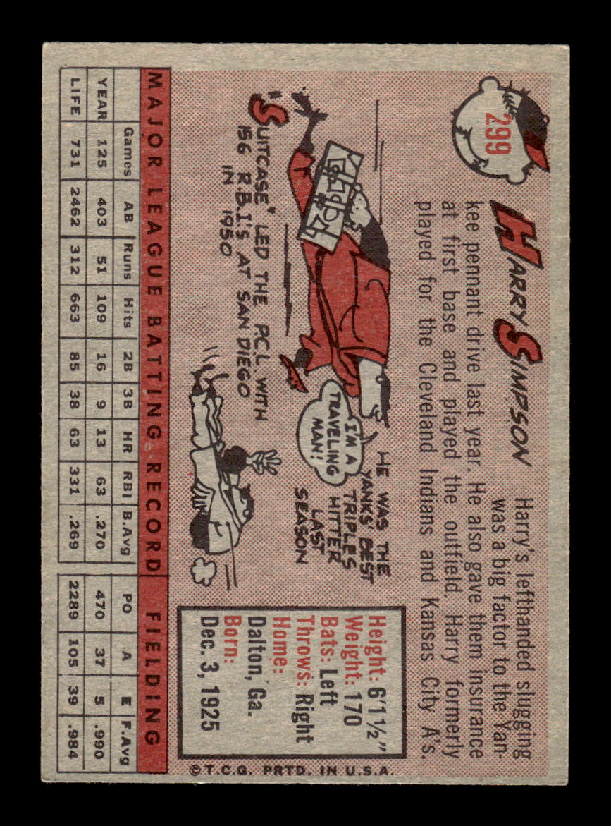1958 Topps #299 Harry Simpson New York Yankees EX HOF10009842
